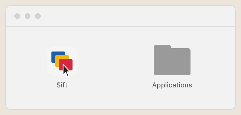 Dragging Sift from the opened disk image into the Applications folder